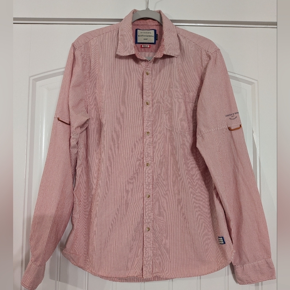 Scotch & Soda Men’s Red Stripe Relaxed Fit Button-Up Shirt